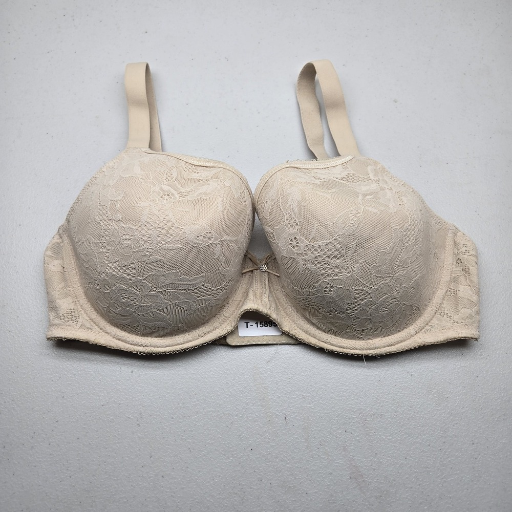 Warner's Women Bra 36DDD Beige Floral T Shirt Underwired Lace Bow REA
